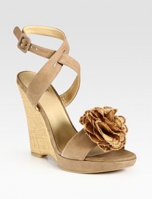 Adjustable, soft leather straps and an artful flower adornment add ladylike vibes to this timeless straw wedge. Straw wedge, 4 (100mm)Covered platform, ½ (15mm)Compares to a 3½ heel (90mm)Suede and straw upperLeather lining and solePadded insoleMade in SpainOUR FIT MODEL RECOMMENDS ordering true size. Adjustable, soft leather straps and an artful flower adornment add ladylike vibes to this timeless straw wedge. Straw wedge, 4 (100mm)Covered platform, ½ (15mm)Compares to a 3½ heel (90mm)Suede and straw upperLeather lining and solePadded insoleMade in SpainOUR FIT MODEL RECOMMENDS ordering true size.