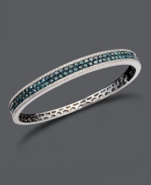 Dive into summer style with cool, blue hues. Bella Bleu by Effy Collection bangle features two rows of round-cut blue diamonds (2-3/4 ct. t.w.) edged by round-cut white diamonds (5/8 ct. t.w.). Slip on setting crafted in 14k white gold. Approximate diameter: 2-1/2 inches. Dive into summer style with cool, blue hues. Bella Bleu by Effy Collection bangle features two rows of round-cut blue diamonds (2-3/4 ct. t.w.) edged by round-cut white diamonds (5/8 ct. t.w.). Slip on setting crafted in 14k white gold. Approximate diameter: 2-1/2 inches.