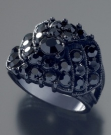 Dare to go dark. This gorgeous GUESS ring features a multitude of jet black crystals set in dark hematite mixed metal. Size 8. Dare to go dark. This gorgeous GUESS ring features a multitude of jet black crystals set in dark hematite mixed metal. Size 8.