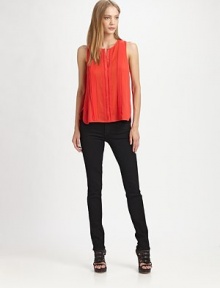 Delicate pleats lend a feminine touch to this sleeveless snap-front design. JewelneckSleevelessSnap-front closureFront and back pleatsRacerbackHi-lo hemAbout 24 from shoulder to hem55% viscose/45% rayonDry cleanImportedModel shown is 5'9 (175cm) wearing US size 2.OUR FIT MODEL RECOMMENDS ordering true size. Delicate pleats lend a feminine touch to this sleeveless snap-front design. JewelneckSleevelessSnap-front closureFront and back pleatsRacerbackHi-lo hemAbout 24 from shoulder to hem55% viscose/45% rayonDry cleanImportedModel shown is 5'9 (175cm) wearing US size 2.OUR FIT MODEL RECOMMENDS ordering true size.