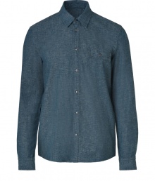 A versatile staple packed with wearing possibilities, Marc by Marc Jacobs chambray shirt is a cool take on this trend-favorite style - Classic collar, long sleeves, buttoned cuffs, button-down front, buttoned chest pocket, shirttail hemline - Tuck into tailored trousers with a sleek belt and leather boots A versatile staple packed with wearing possibilities, Marc by Marc Jacobs chambray shirt is a cool take on this trend-favorite style - Classic collar, long sleeves, buttoned cuffs, button-down front, buttoned chest pocket, shirttail hemline - Tuck into tailored trousers with a sleek belt and leather boots