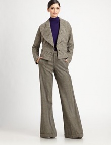 A crisp checked pattern lends classic appeal to this moderately wide-legged style.Self waistband with tab closureZip flyCuffed legBack button welt pocketInseam, about 35WoolDry cleanMade in USA of Italian fabricModel shown is 5'9½ (176cm) wearing US size 4. 