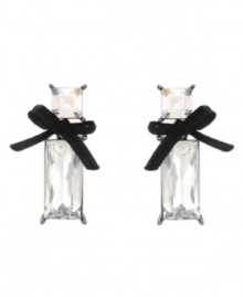 Geometric glamour. Square and rectangular shapes combine to make a stylish statement on Betsey Johnson's elegant drop earrings. Featuring a beautiful bow accent, they're crafted in hematite tone mixed metal. Approximate drop: 1-1/2 inches. Geometric glamour. Square and rectangular shapes combine to make a stylish statement on Betsey Johnson's elegant drop earrings. Featuring a beautiful bow accent, they're crafted in hematite tone mixed metal. Approximate drop: 1-1/2 inches.