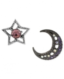 Light up the night with this pair of mismatch stud earrings from Betsey Johnson. Crafted from hematite-plated and silver-tone mixed metal, the star and moon shine bright with multicolor glass crystal accents. Approximate drop: 5/8-3/4 inch. Light up the night with this pair of mismatch stud earrings from Betsey Johnson. Crafted from hematite-plated and silver-tone mixed metal, the star and moon shine bright with multicolor glass crystal accents. Approximate drop: 5/8-3/4 inch.