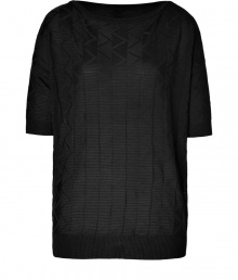 Polish your look with a modern feminine edge in Missoni Ms characteristic textural knit top - Bateau neckline, elbow-length sleeves, dropped shoulders, ribbed knit trim - Loose fit - Wear with a knit skirt and sophisticated heels Polish your look with a modern feminine edge in Missoni Ms characteristic textural knit top - Bateau neckline, elbow-length sleeves, dropped shoulders, ribbed knit trim - Loose fit - Wear with a knit skirt and sophisticated heels