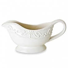 Feminine and sophisticated. Off-white porcelain body with white embossing. Dishwasher and microwave safe. Feminine and sophisticated. Off-white porcelain body with white embossing. Dishwasher and microwave safe.