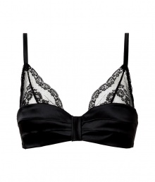 Sultry black satin and lace padded underwire bra - Turn up the heat in the boudoir in this edgy yet feminine bra - Stylish bandeau detail, slightly padded cups, and lace accents - Perfect with a low-cut top or alone on its own - Made by high-end French lingerie designer Chantal Thomass Sultry black satin and lace padded underwire bra - Turn up the heat in the boudoir in this edgy yet feminine bra - Stylish bandeau detail, slightly padded cups, and lace accents - Perfect with a low-cut top or alone on its own - Made by high-end French lingerie designer Chantal Thomass