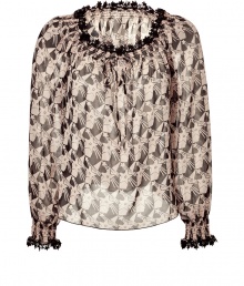 Bring whimsical charm to your daytime style with this star printed blouse from Anna Sui - Round neck with drawstring tie detail, star-detailed lace trim at neckline and cuffs, semi-sheer, all-over star print, relaxed silhouette - Style with wide leg trousers, platform sandals, and a statement satchel Bring whimsical charm to your daytime style with this star printed blouse from Anna Sui - Round neck with drawstring tie detail, star-detailed lace trim at neckline and cuffs, semi-sheer, all-over star print, relaxed silhouette - Style with wide leg trousers, platform sandals, and a statement satchel