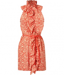 This statement-making floral print dress refreshes your style with spring-ready chic - Stand collar with ruffles, sleeveless, ruffle front detail, tie-belt at waist, mini-length - Style with peep-toe platforms and a statement clutch This statement-making floral print dress refreshes your style with spring-ready chic - Stand collar with ruffles, sleeveless, ruffle front detail, tie-belt at waist, mini-length - Style with peep-toe platforms and a statement clutch