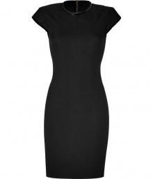 A chic LBD essential with an edge of sharp seduction, LAgences black tailored sheath is a must for polished cocktails looks - High rounded neckline with satin and crinkle patent trim, cap sleeves, metal back zip, contoured seaming, kick pleat - Form-fitting - Team with flawless pumps and a streamlined envelope clutch A chic LBD essential with an edge of sharp seduction, LAgences black tailored sheath is a must for polished cocktails looks - High rounded neckline with satin and crinkle patent trim, cap sleeves, metal back zip, contoured seaming, kick pleat - Form-fitting - Team with flawless pumps and a streamlined envelope clutch