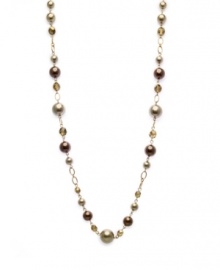 You'll go to great lengths--and look great!--in Charter Club's stylish long station necklace. Made with an array of glass pearls and beads in gold tone mixed metal. Approximate length: 31 inches + 1-1/4-inch extender. You'll go to great lengths--and look great!--in Charter Club's stylish long station necklace. Made with an array of glass pearls and beads in gold tone mixed metal. Approximate length: 31 inches + 1-1/4-inch extender.