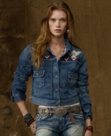 Channeling a youthful urban vibe, the classic denim jacket by Denim & Supply Ralph Lauren gets a rugged heritage-inspired update with a cropped fit and Southwestern-inspired embroidery.
