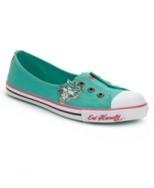Preppy skimmers get a fierce makeover from Ed Hardy. The Newonce sneakers slip on and feature edgy tattoo-inspired graphics. Preppy skimmers get a fierce makeover from Ed Hardy. The Newonce sneakers slip on and feature edgy tattoo-inspired graphics.