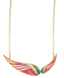 A whimsical wing necklace with vibrant pops of color. This high flying mixed metal design from RACHEL Rachel Roy features gold-plating, large wing charm and glass stone accents. Approximate length: 11 inches + 2 inch extender. Approximate drop: 7/8 inch. A whimsical wing necklace with vibrant pops of color. This high flying mixed metal design from RACHEL Rachel Roy features gold-plating, large wing charm and glass stone accents. Approximate length: 11 inches + 2 inch extender. Approximate drop: 7/8 inch.