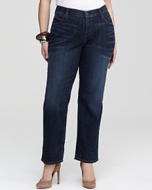 Perfect your off-duty look in these James Jeans boyfriend jeans, styled in a slightly slouched silhouette that's lightly whiskered for timeworn appeal. Perfect your off-duty look in these James Jeans boyfriend jeans, styled in a slightly slouched silhouette that's lightly whiskered for timeworn appeal.