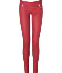 Crafted in an ultra unique type of stretch leather, Juicy Coutures super comfortable red pants guarantee an edge of rockability to your look - Gold-toned front zip detail, hidden side zip, double side seams - Extra form-fitting - Wear with a simple tissue tee and slick pointy-toe pumps Crafted in an ultra unique type of stretch leather, Juicy Coutures super comfortable red pants guarantee an edge of rockability to your look - Gold-toned front zip detail, hidden side zip, double side seams - Extra form-fitting - Wear with a simple tissue tee and slick pointy-toe pumps