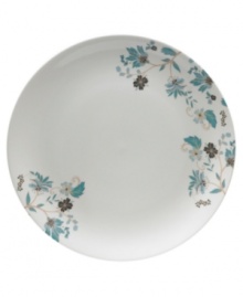 Flower power. Featuring delicate blooms on ultra-durable porcelain, Denby's Veronica round platter presents the main course with smart style. Teal, blue and charcoal florals add classic appeal to a modern coupe shape. Flower power. Featuring delicate blooms on ultra-durable porcelain, Denby's Veronica round platter presents the main course with smart style. Teal, blue and charcoal florals add classic appeal to a modern coupe shape.