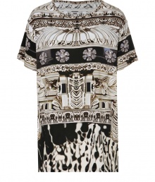 Work a fantastically luxe edge into your fashion-forward favorites with Mary Katrantzous graphic print jewel print top, perfect for dressing up jet black separates - Rounded neckline, short sleeves, relaxed fit - Tuck into pencil skirts or harem pants for work, or go all out and mash-up graphic patterning with eye-catching printed skirts Work a fantastically luxe edge into your fashion-forward favorites with Mary Katrantzous graphic print jewel print top, perfect for dressing up jet black separates - Rounded neckline, short sleeves, relaxed fit - Tuck into pencil skirts or harem pants for work, or go all out and mash-up graphic patterning with eye-catching printed skirts
