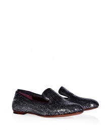 Up the bling factor with these adorable sequin-embellished flats from Marc by Marc Jacobs - Round toe, slipper-inspired tab front, slip-on style, all-over sequins, leather sole - Style with a silk blouse and a feminine swing skirt or a tiered mini-dress Up the bling factor with these adorable sequin-embellished flats from Marc by Marc Jacobs - Round toe, slipper-inspired tab front, slip-on style, all-over sequins, leather sole - Style with a silk blouse and a feminine swing skirt or a tiered mini-dress