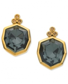 Stylish stones stand out in this set of stud earrings from T Tahari. Crafted from 14k gold-plated, nickel-free base metal, the earrings feature a black glass stone and light Colorado accents. Approximate diameter: 5/8 inch. Stylish stones stand out in this set of stud earrings from T Tahari. Crafted from 14k gold-plated, nickel-free base metal, the earrings feature a black glass stone and light Colorado accents. Approximate diameter: 5/8 inch.