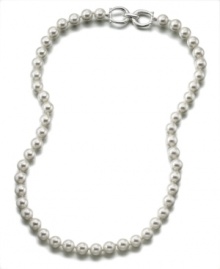 Add a taste of timeless glamor to your wardrobe with this radiant glass pearl (10 mm) necklace. Set in rhodium-plated silvertone mixed metal. Measures approximately 24 inches long. Add a taste of timeless glamor to your wardrobe with this radiant glass pearl (10 mm) necklace. Set in rhodium-plated silvertone mixed metal. Measures approximately 24 inches long.