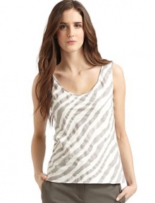 THE LOOKAllover zebra-inspired designScoopneckSleevelessTHE FITAbout 24 from shoulder to hemTHE MATERIAL60% cotton/40% silkSilk liningCARE & ORIGINDry cleanImportedModel shown is 5'10½ (179cm) wearing US size 4. THE LOOKAllover zebra-inspired designScoopneckSleevelessTHE FITAbout 24 from shoulder to hemTHE MATERIAL60% cotton/40% silkSilk liningCARE & ORIGINDry cleanImportedModel shown is 5'10½ (179cm) wearing US size 4.