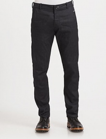 Crisp selvage denim, cut in a modern, slim-leg silhouette.Self waistband with belt loopsSide slash pocketsBack patch pocketsSignature back loop detailInseam, about 32CottonMachine washMade in USA Crisp selvage denim, cut in a modern, slim-leg silhouette.Self waistband with belt loopsSide slash pocketsBack patch pocketsSignature back loop detailInseam, about 32CottonMachine washMade in USA