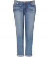 Stylish capri jeans in classic 5-pocket design and worn wash - Calf length and relaxed rolled cuff brings perfect summer style - Narrow leg creates a polished but casual look - Pair with slim top and heels or with leather thongs and a tee