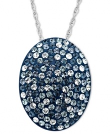 A pendant that brings out your inner party girl. Kaleidoscope's confetti-inspired oval-shaped pendant shines with a mix of blue to clear crystals with Swarovski Elements. Set in sterling silver. Approximate length: 18 inches. Approximate drop: 9/10 inch.