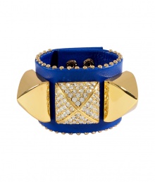 With its bright lapis leather and statement studding, Juicy Coutures pave encrusted pyramid cuff lends a glam rocker finish to every outfit - Snap closures - Wear with everything from pullovers and jeans to party dresses and heels With its bright lapis leather and statement studding, Juicy Coutures pave encrusted pyramid cuff lends a glam rocker finish to every outfit - Snap closures - Wear with everything from pullovers and jeans to party dresses and heels