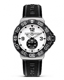 Fernando Alonso, the Formula 1 double World Champion, has participated with TAG Heuer in the design of this new chronograph that reflects his relaxed, sporting image. With white dial and titanium carbide coated bezel. Features a Grande Date. Fernando Alonso, the Formula 1 double World Champion, has participated with TAG Heuer in the design of this new chronograph that reflects his relaxed, sporting image. With white dial and titanium carbide coated bezel. Features a Grande Date.