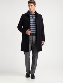 A sartorial staple, this trouser style is rendered in a superior cotton blend in a straight-fitting silhouette for a sharp, slightly tailored look.Flat-front styleSide slash, back welt pocketsInseam, about 3275% cotton/23% acrylic/2% polyesterDry cleanImported