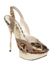 A collision of sheen, texture, and print make the Twantty peep toe slingbacks by Betsey Johnson one amazingly sexy shoe.