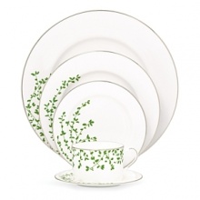 An instant classic from Kate Spade, the Gardner Street Green dinnerware collection is the definition of contemporary elegance. Green stems of foliage flourish on fine white bone china, creating a stylized two-tone floral motif to freshen up your table. Platinum edges add a touch of luxurious shine. Dishwasher safe. An instant classic from Kate Spade, the Gardner Street Green dinnerware collection is the definition of contemporary elegance. Green stems of foliage flourish on fine white bone china, creating a stylized two-tone floral motif to freshen up your table. Platinum edges add a touch of luxurious shine. Dishwasher safe.