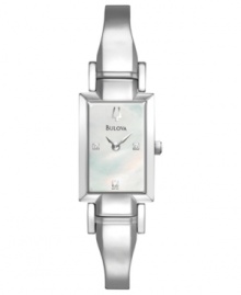With a ladylike bangle bracelet and diamond shimmer, this Bulova watch is a must-own for your collection. With a ladylike bangle bracelet and diamond shimmer, this Bulova watch is a must-own for your collection.