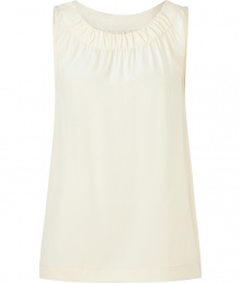 Add trend-right style to your casual look with this creamy white silk top from Marc by Marc Jacobs - Round neck with gathering details, sleeveless, relaxed silhouette, long body - Pair with skinny jeans, embellished ballet flats, and an oversized tote Add trend-right style to your casual look with this creamy white silk top from Marc by Marc Jacobs - Round neck with gathering details, sleeveless, relaxed silhouette, long body - Pair with skinny jeans, embellished ballet flats, and an oversized tote