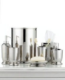 Mirror, mirror. Featuring a polished, reflective surface and classic shape, this metal tissue holder from Martha Stewart Collection imbues your bath with timeless sophistication. Mirror, mirror. Featuring a polished, reflective surface and classic shape, this metal tissue holder from Martha Stewart Collection imbues your bath with timeless sophistication.