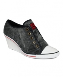 Nine West amps up the style on athletic shoes. With a funky wedge heel, the Bitt 400 sneakers are a girlie take on classic court shoes. Nine West amps up the style on athletic shoes. With a funky wedge heel, the Bitt 400 sneakers are a girlie take on classic court shoes.