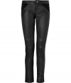 Detailed with stretch paneling for a fantastic fit, Vanessa Bruno Ath?s lambskin pants are a contemporary-cool take on one of this seasons favorite trends - Zippered front slit pockets, back patch pockets, zip fly, button closure, belt looks, outside ankle zips - Form-fitting - Team with chunky knits and heels, or try with blazers and carryall totes for work