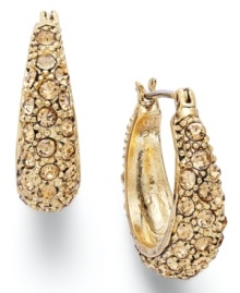 Add smoky glam to your collection. These small hoop earrings from Charter Club are embellished with topaz-hued glass accents. Crafted in 14k gold-plated mixed metal. Approximate diameter: 4/5 inch. Add smoky glam to your collection. These small hoop earrings from Charter Club are embellished with topaz-hued glass accents. Crafted in 14k gold-plated mixed metal. Approximate diameter: 4/5 inch.