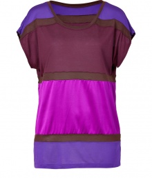 An easy way to wear color, Steffen Schrauts silk trimmed top is a contemporary cool choice perfect for building chic layered looks - Rounded neckline, draped dolman short sleeves - Oversized, easy fit - Wear with camis and leather leggings, or tucked into pencil skirts with statement heels