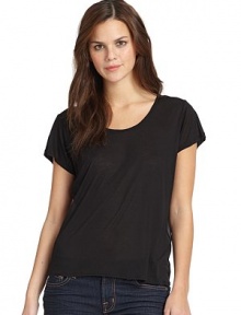 THE LOOKPullover styleRound necklineShort sleevesSheer silk georgette back panelTHE FITAbout 24 from shoulder to hemTHE MATERIAL85% modal/15% cashmereContrast: silk georgetteCARE & ORIGINDry cleanMade in USAModel shown is 5'9½ (176cm) wearing US size Small. THE LOOKPullover styleRound necklineShort sleevesSheer silk georgette back panelTHE FITAbout 24 from shoulder to hemTHE MATERIAL85% modal/15% cashmereContrast: silk georgetteCARE & ORIGINDry cleanMade in USAModel shown is 5'9½ (176cm) wearing US size Small.