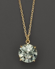 An elegant green amethyst pendant necklace in 18 Kt. yellow gold. With Roberto Coin's signature ruby accents. An elegant green amethyst pendant necklace in 18 Kt. yellow gold. With Roberto Coin's signature ruby accents.