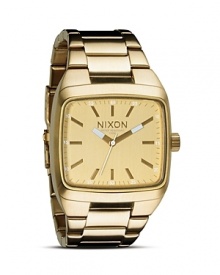 Modern and masculine. Nixon's gold chronograph is a forward fasten-on that keeps pace with everything from strict tailoring to casual off-duty looks. Modern and masculine. Nixon's gold chronograph is a forward fasten-on that keeps pace with everything from strict tailoring to casual off-duty looks.