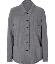 Bring menswear-inspired style to your day look with this oversized jacket top from Theyskens Theory - Spread collar, long sleeves, front button placket, chest and hip patch pockets, side vents, oversized fit - Pair with leather leggings, lace up booties, and a leather backpack Bring menswear-inspired style to your day look with this oversized jacket top from Theyskens Theory - Spread collar, long sleeves, front button placket, chest and hip patch pockets, side vents, oversized fit - Pair with leather leggings, lace up booties, and a leather backpack