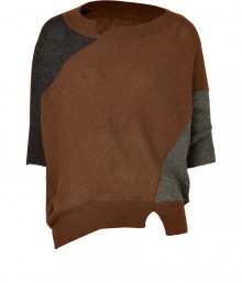With a nod to 1980s style, this chic colorblock alpaca pullover highlights the must-emulate trends of the season - Rounded neck with small V cut out, sloped shoulders, three-quarter sleeves, oversized silhouette, ribbed hem with cut out detail, slouchy fit - Pair with skinny jeans, an oversized cardigan, and wedge booties