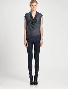 From the HELMUT capsule collection. Closet classic in a sheer silhouette with subtle ribbing and a dramatically draped cowlneck. CowlneckCap sleevesShirttail hem hits below the hipsMicro modalDry cleanMade in CanadaModel shown is 5'11 (178cm) wearing US size Small. From the HELMUT capsule collection. Closet classic in a sheer silhouette with subtle ribbing and a dramatically draped cowlneck. CowlneckCap sleevesShirttail hem hits below the hipsMicro modalDry cleanMade in CanadaModel shown is 5'11 (178cm) wearing US size Small.
