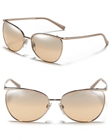 The sunglass shape of the hour--Burberry does the cat eye, dressing up the trendy style in sleek metal with check engraved sides. The sunglass shape of the hour--Burberry does the cat eye, dressing up the trendy style in sleek metal with check engraved sides.