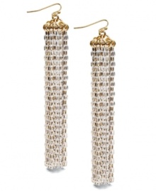 Trend alert: tassels are in! With a multitude of white plated gold tone mixed metal chains, INC International Concepts' shoulder-dusting style is sure to turn heads. Approximate drop: 3-1/2 inches. Trend alert: tassels are in! With a multitude of white plated gold tone mixed metal chains, INC International Concepts' shoulder-dusting style is sure to turn heads. Approximate drop: 3-1/2 inches.