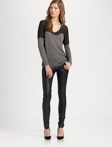 Contrasting mesh paneling emboldens this soft, lightweight classic. Mesh v-neckMesh shouldersLong sleevesRayonDry cleanMade in USAModel shown is 5'9½ (176cm) wearing US size Small. Contrasting mesh paneling emboldens this soft, lightweight classic. Mesh v-neckMesh shouldersLong sleevesRayonDry cleanMade in USAModel shown is 5'9½ (176cm) wearing US size Small.